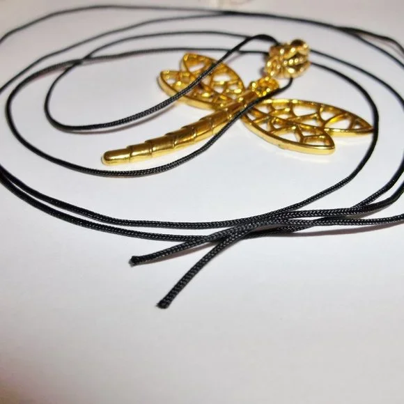 Large Gold Dragonfly Necklace Statement Gift Idea Big Adjustable Length NWT 7282 - Picture 6 of 11